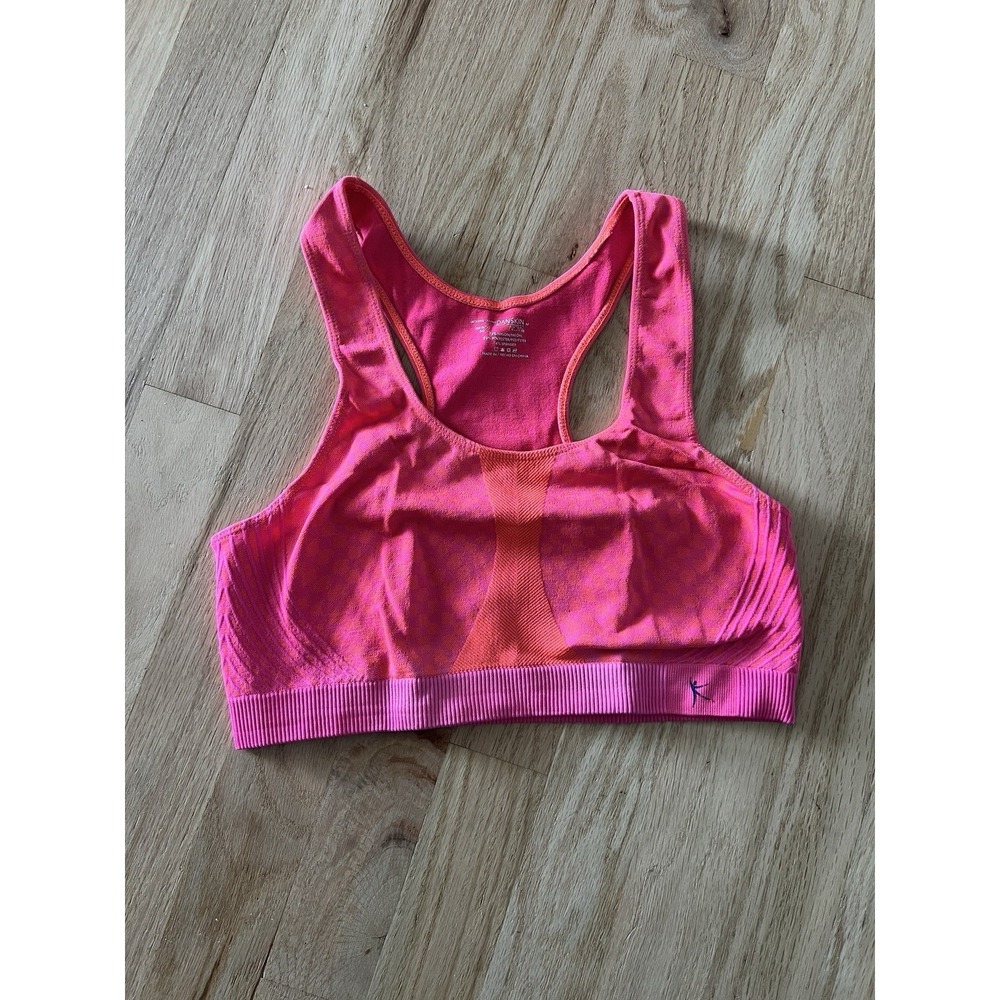 Danskin Sports Bra 34B Pink Orange Print Racerback Sports Gym Running Walking